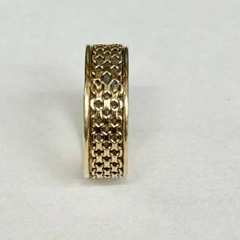 Gold Tone Woven Band Ring AK 925 Turkey Sterling Silver Band Ring Size 9 EUC