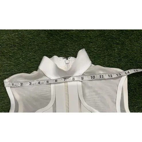 Kira Kira White Structured Mesh Panel Bodycon Dress Mock Neck Slit Bandage XS