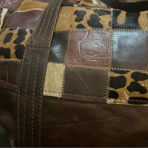 Vintage Leather Patchwork Duffel Bag – Extra Large Weekender Travel Tote Brown