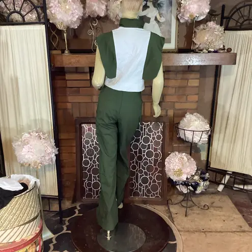 LAURA CARDENES GREEN AND WHITE HIGH WAIST, CROPPED TOP PANT SET NWT (M) Size M