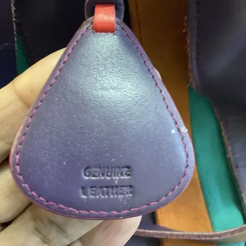 MYWALIT Crossbody Drawstring Stripe Purple Orange Green Leather Suede Purse Bag