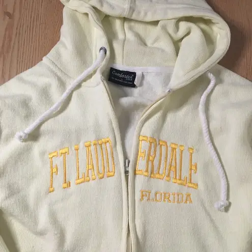 #2 Women FT Lauderdale Florida Zip Up Hoodie Stretchy Cream Yellow Size Large XL