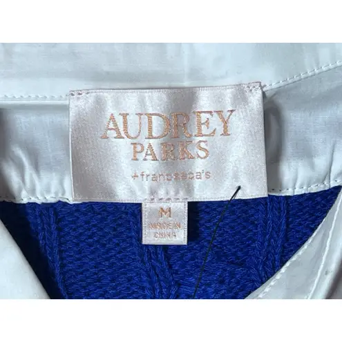 NWT Francesca's Audrey Parks Sweater Dress Shirt Combo Blue Cable Knit Medium