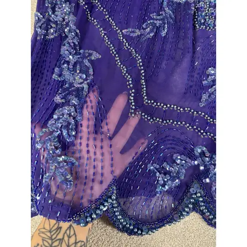 carlei lei sheer hand beaded vintage blouses scallop hem purple size 10