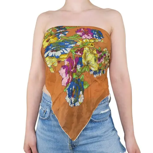 Vintage 60s Rust Floral Silk Square Scarf Wraps