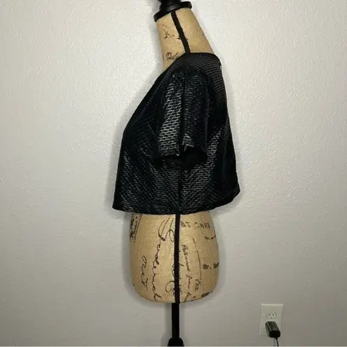 Koral NWT Womens Terrain Black Shiny Netz Boxy Crop Top Activewear Gym sz S