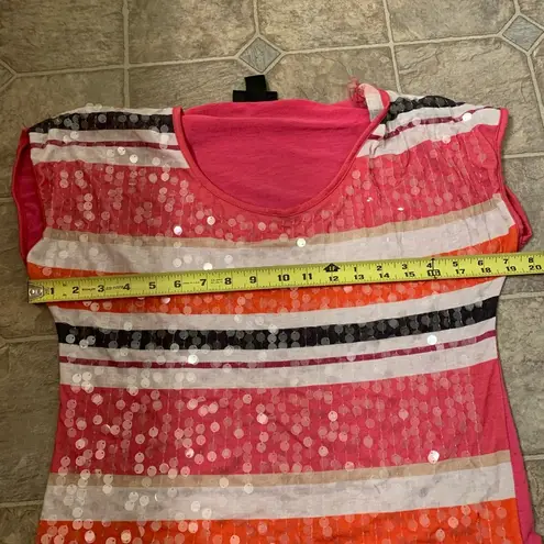 Self Esteem Pink high low sequin short sleeve top