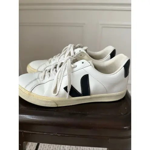 VEJA Esplar Logo White Black Leather Sneakers $155 8