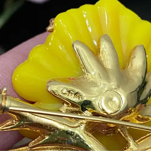 Vintage ORA Signed Orange Plastic Poppy Flower Faux Pearl Brooch & Earrings Set