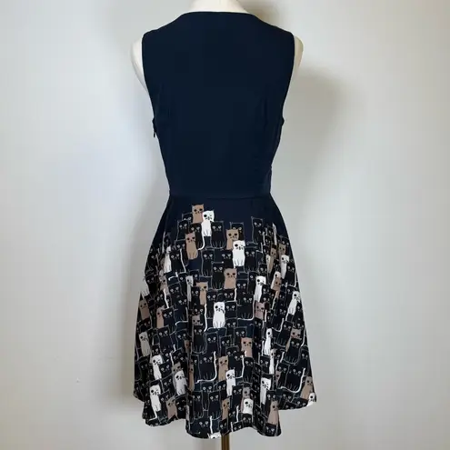 L.A.Soul Sleeveless Fit & Flare Dress Multicolor Cat Pattern Women’s Size Small Blue