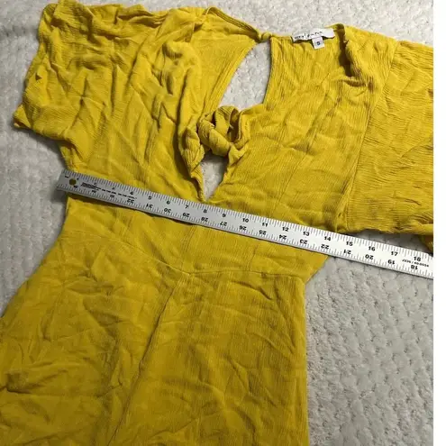 Louna Tie Romper Women's Small Yellow Mustard Short Flutter Sleeve V