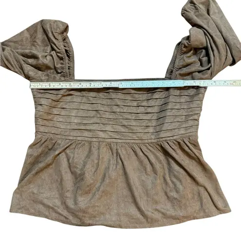 francesca's Miami Payton Faux Suede Pleated Blouse Brown Sz L Size L