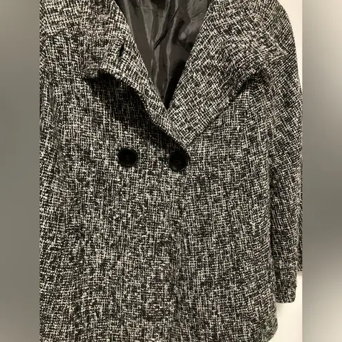 Focus 2000 Vintage Women's Wool Brand Black & White Tweed Pea Coat Jacket Size 8