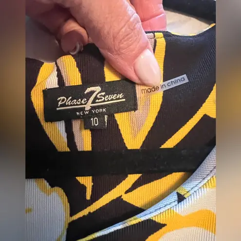 Phase 7 Seven sleeveless sheath dress size 10 Yellow Black floral midi EUC