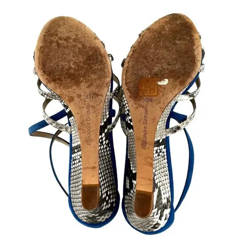 Alexandre Birman Blue Nubuck Leather and Snakeskin Wedge Heel Sandals Size 36.5