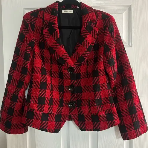 Coldwater Creek Red & Black Plaid Button Up Jacket Size 8 Womens