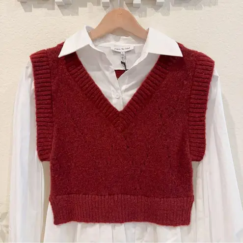 Jacquie The Label Isabelle Mixed Media Sweater Dress Burgundy Size Small NWT Red