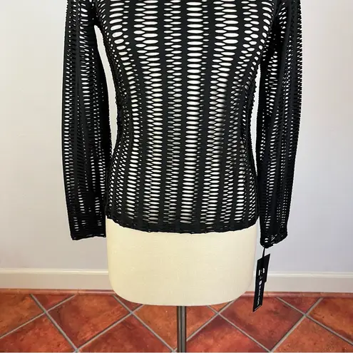 Blanc Noir Linear Mesh Top Long Sleeve in Black