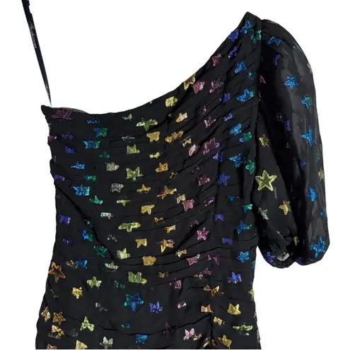 Shoshanna Ronnie Starry Night Black Rainbow Metallic Star One Shoulder Dress 6