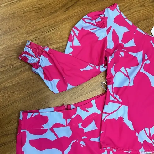 NWT Floral Set Hight Waits Maxi Skirt With One Shoulder Top Sz S Pink