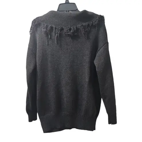 Fantastic Fawn  Fringe Collar Sweater Pullover‎ Knit Top Gray Size S
