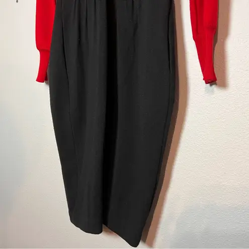 Neiman Marcus Vintage Wool Dress Red Black Colorblock Button Long Sleeve Midi