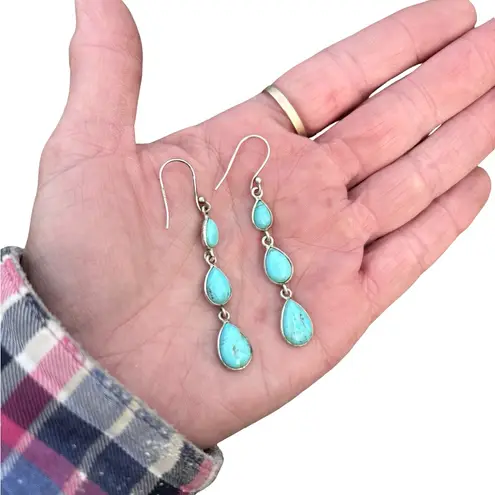 New Sterling Silver Turquoise Teardrop Cabochon Dangle Earrings Blue