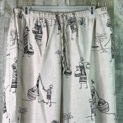Hot Cotton Woman Size 3X Capri Pants with Faceless Person Print Linen/Cotton Tan