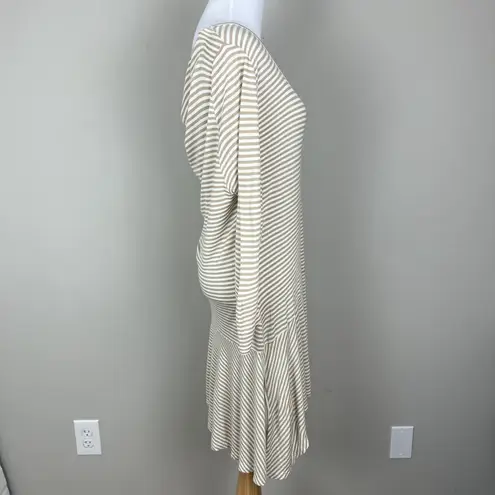 Peruvian Connection Tunic Top Womens Medium Beige White Striped Flowy Sharkbite