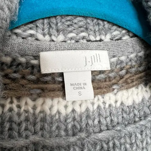 J. Jill Gray & White Chunky Knit Striped Wool Alpaca Blend Open Front Cardigan