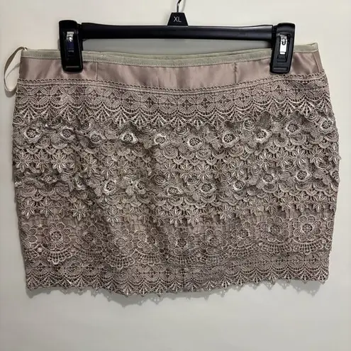 Sans Souci San Souci Womens Beige Tiered Lace Mini Skirt Sz Medium Lined