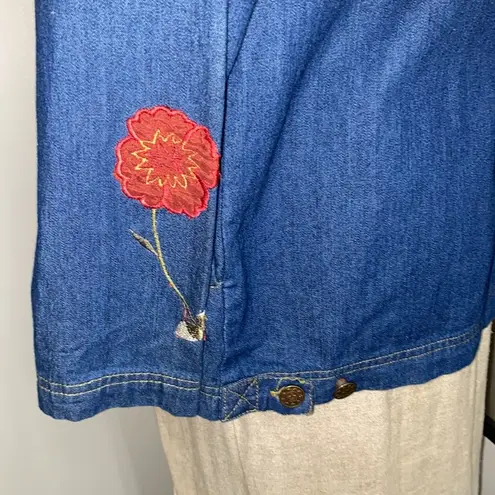 VNTG Tudor Court by Haband Shirt/Jacket w/Floral Embroidery Granny Cottagecore Blue Size M