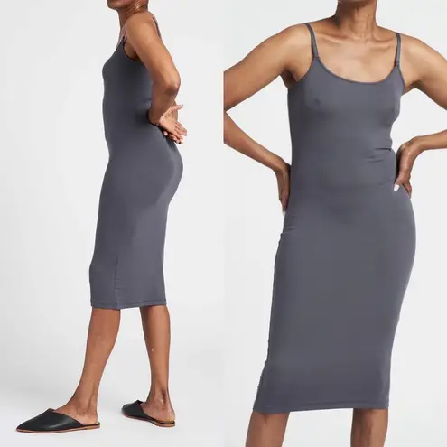 Universal Standard Foundation Cami Ribbed Slip Midi Dress: Slate Grey