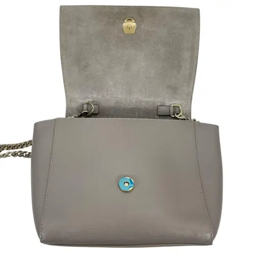 Furla Ginevra Leather Mini Crossbody Bag Sabbia Beige Gray Gold Chain
