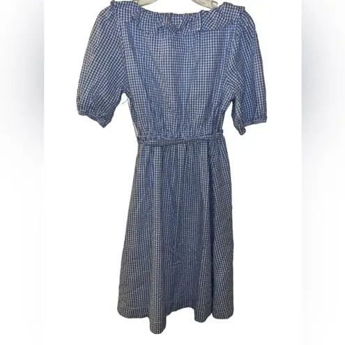 Draper James NWT  Blue and white checked ruffled Lined Dress With Belt S