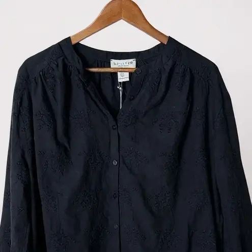 Calypso St. Barth Black Cotton Embroidered Button Front Blouse Medium Top