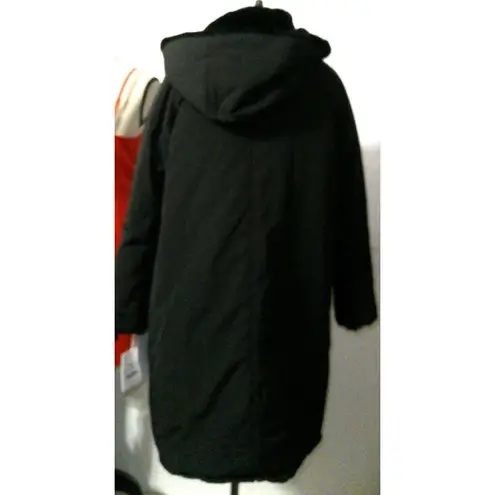 NWT $675 Jane Post S Womens Reversible Cocoon Coat Faux Fur Black Soft Warm Hood