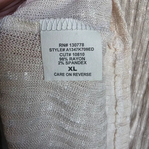 Living Doll Crochet Lace Lace-up Neckline Ribbed Long Sleeve Top Size XL Cream