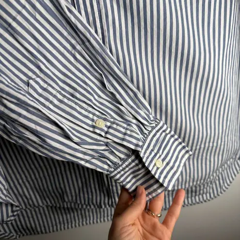 Gap X DOEN Eyelet Lace Collar Button Down Big Shirt Blue Stripe 100% Cotton L Size L