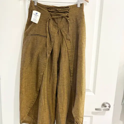 NWT Karma Nepal Craft Brown Wrap Wide Leg Palazzo Pants size 6 approx