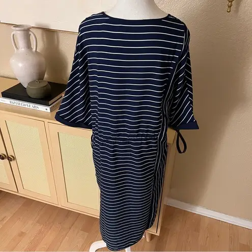 CAARA Navy Lorna Stripe Adjustable Waist Women's
Midi Dress Size Medium Blue