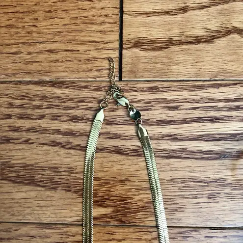 Jennifer Zeuner Gold Herringbone 18" with Pouch Elegant Flat Chain Necklace NWT
