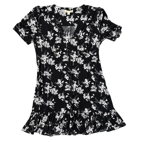 Michael Michael Kors Botanical Print Matte Jersey Dress Black & White Size XL