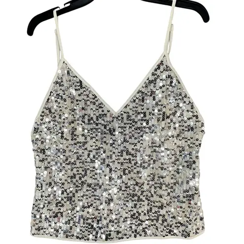 Goldie Twilight Camisole Top Womens M Silver Cream Sequin Sparkles Shimmer Glam