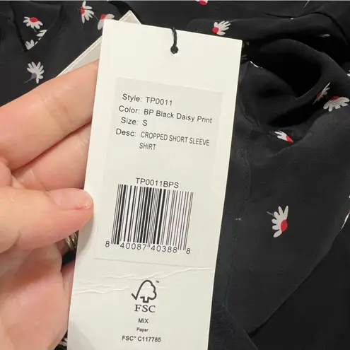 Thakoon Black Daisy Floral Print cropped short sleeve button front Blouse NEW S