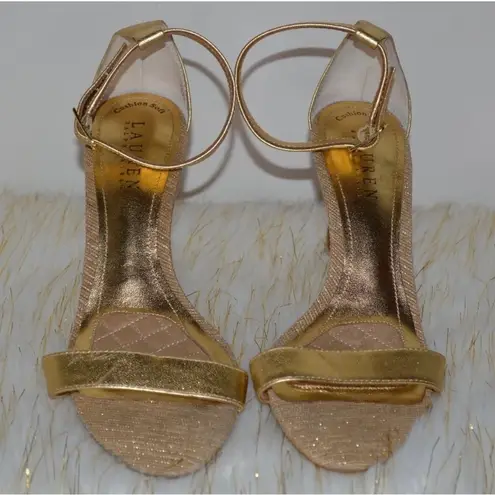 Lauren Ralph Lauren Size 10B Samantha Foot And Ankle Strap Gold Stiletto