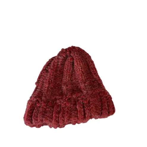 Handmade Chunky Knit Beanie Hat Marled Oxblood Red Winter Cap Adult Unisex