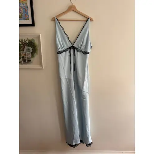 FOR LOVE & LEMONS Mariella Lace Trim Satin Maxi Dress in Blue Size XL