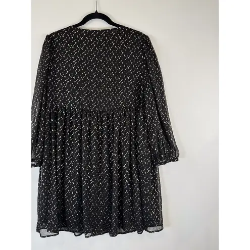 Sunday Best Women Dress Black Mini Jinx Sheer V Neck Long Sleeve Babydoll Medium