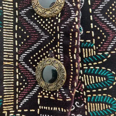 Unique Vintage Michele Leslie 80s Vintage Velvet Vest M Metallic Tribal Boho